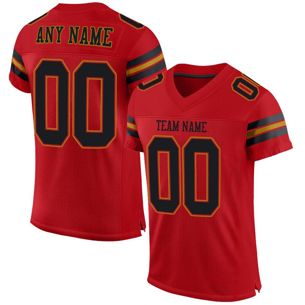 Custom Red Black-Old Gold Mesh Authentic Football Jersey Custom Red Black-Old Gold Mesh Authentic Football Jersey