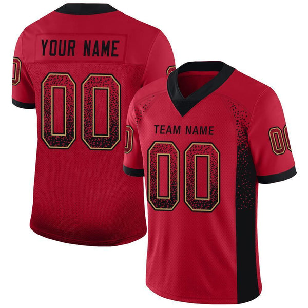 Custom Red Black-Old Gold Mesh Drift Fashion Football Jersey Custom Red Black-Old Gold Mesh Drift Fashion Football Jersey
