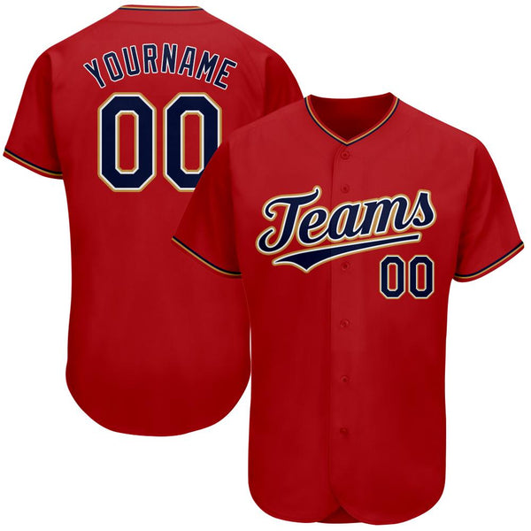 Custom Red Navy-Old Gold Authentic Baseball Jersey Custom Red Navy-Old Gold Authentic Baseball Jersey