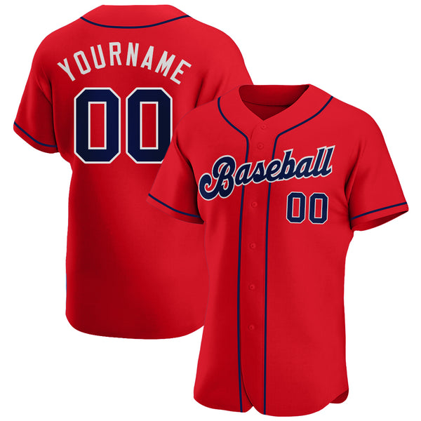 Custom Red Navy-White Authentic Baseball Jersey Custom Red Navy-White Authentic Baseball Jersey