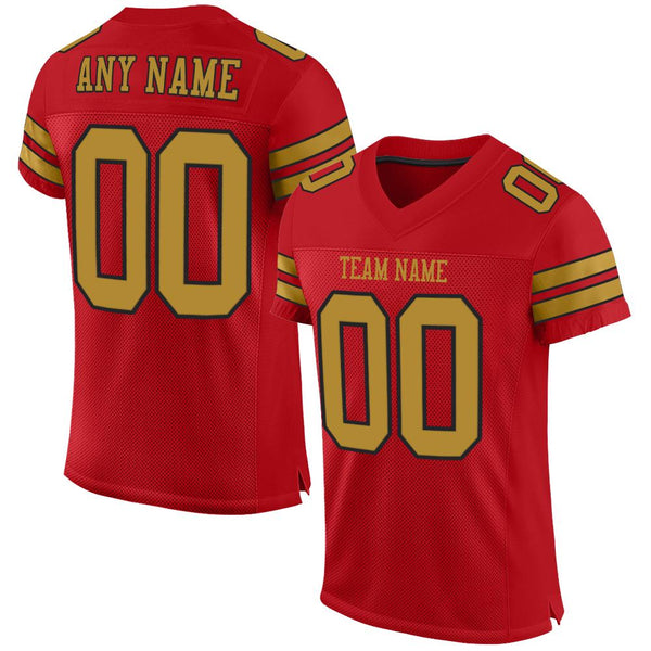 Custom Red Old Gold-Black Mesh Authentic Football Jersey Custom Red Old Gold-Black Mesh Authentic Football Jersey