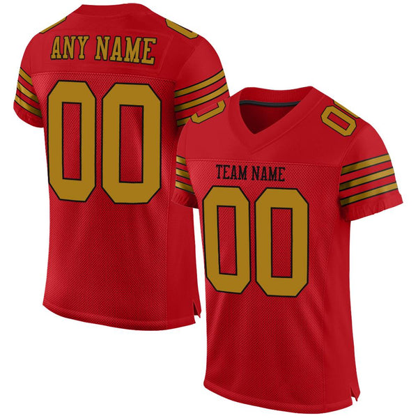 Custom Red Old Gold-Black Mesh Authentic Football Jersey Custom Red Old Gold-Black Mesh Authentic Football Jersey