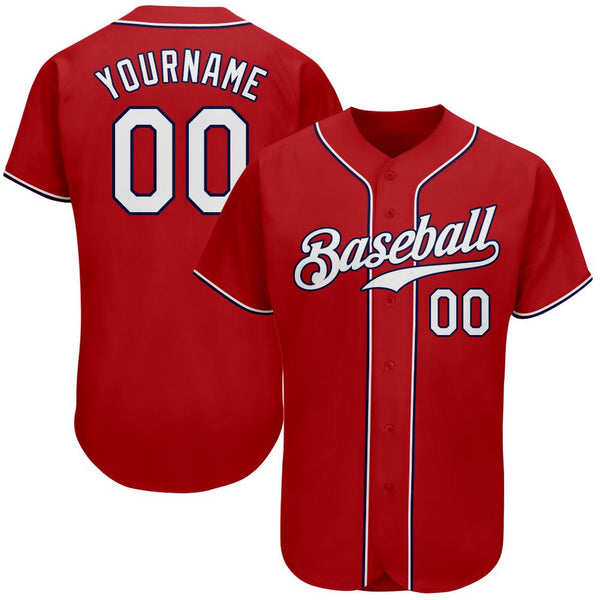 Custom Red White-Navy Authentic Baseball Jersey Custom Red White-Navy Authentic Baseball Jersey