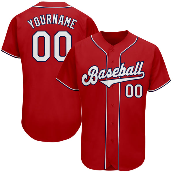 Custom Red White-Navy Authentic Baseball Jersey Custom Red White-Navy Authentic Baseball Jersey