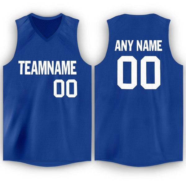 Custom Royal White V-Neck Basketball Jersey Custom Royal White V-Neck Basketball Jersey