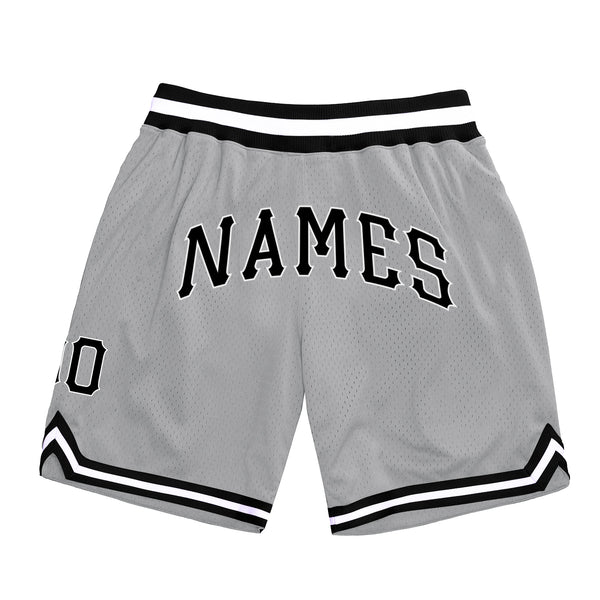 Custom Silver Gray Black-White Authentic Throwback Basketball Shorts