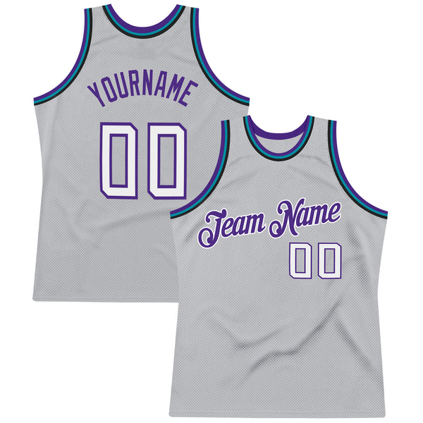 Custom Silver Gray White-Purple Authentic Throwback Basketball Jersey Custom Silver Gray White-Purple Authentic Throwback Basketball Jersey