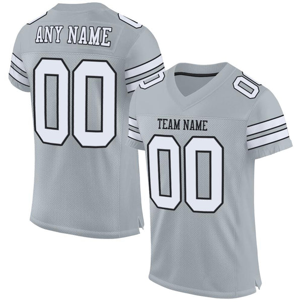 Custom Silver White-Black Mesh Authentic Football Jersey Custom Silver White-Black Mesh Authentic Football Jersey