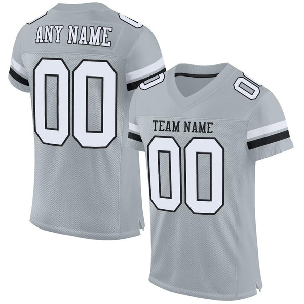 Custom Silver White-Black Mesh Authentic Football Jersey Custom Silver White-Black Mesh Authentic Football Jersey