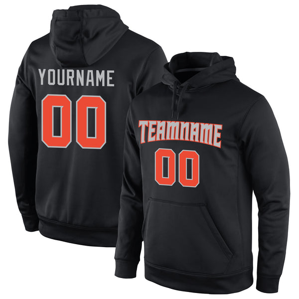Custom Stitched Black Orange-Gray Sports Pullover Sweatshirt Hoodie Custom Stitched Black Orange-Gray Sports Pullover Sweatshirt Hoodie
