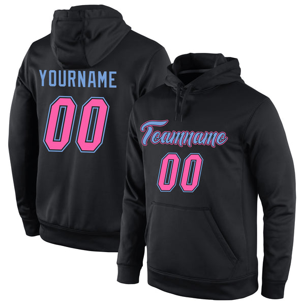 Custom Stitched Black Pink-Light Blue Sports Pullover Sweatshirt Hoodie Custom Stitched Black Pink-Light Blue Sports Pullover Sweatshirt Hoodie