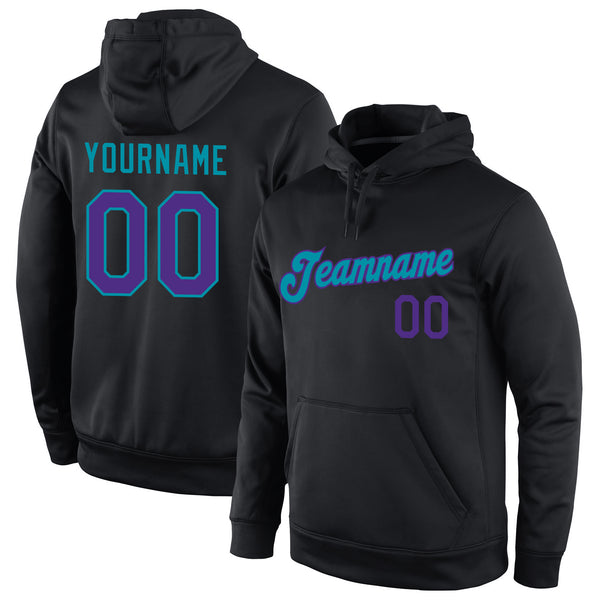 Custom Stitched Black Purple-Teal Sports Pullover Sweatshirt Hoodie Custom Stitched Black Purple-Teal Sports Pullover Sweatshirt Hoodie