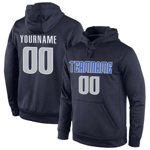 Custom Stitched Navy Gray-Blue Sports Pullover Sweatshirt Hoodie Custom Stitched Navy Gray-Blue Sports Pullover Sweatshirt Hoodie