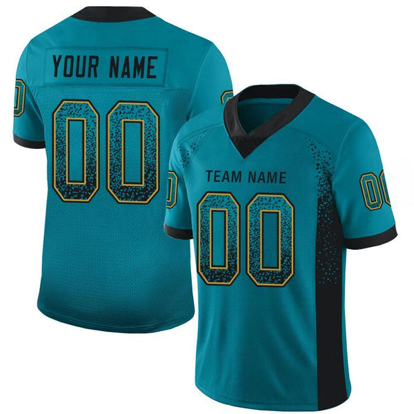 Custom Teal Black-Old Gold Mesh Drift Fashion Football Jersey Custom Teal Black-Old Gold Mesh Drift Fashion Football Jersey