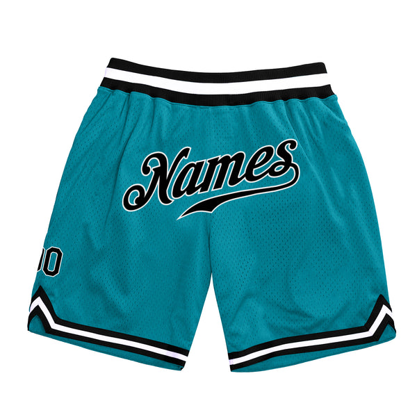 Custom Teal Black-White Authentic Throwback Basketball Shorts Custom Teal Black-White Authentic Throwback Basketball Shorts