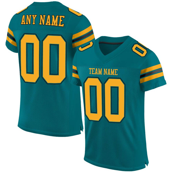 Custom Teal Gold-Black Mesh Authentic Football Jersey Custom Teal Gold-Black Mesh Authentic Football Jersey