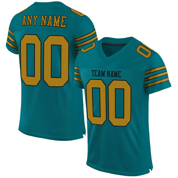 Custom Teal Old Gold-Black Mesh Authentic Football Jersey Custom Teal Old Gold-Black Mesh Authentic Football Jersey