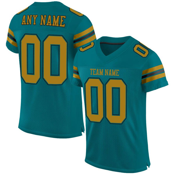 Custom Teal Old Gold-Black Mesh Authentic Football Jersey Custom Teal Old Gold-Black Mesh Authentic Football Jersey
