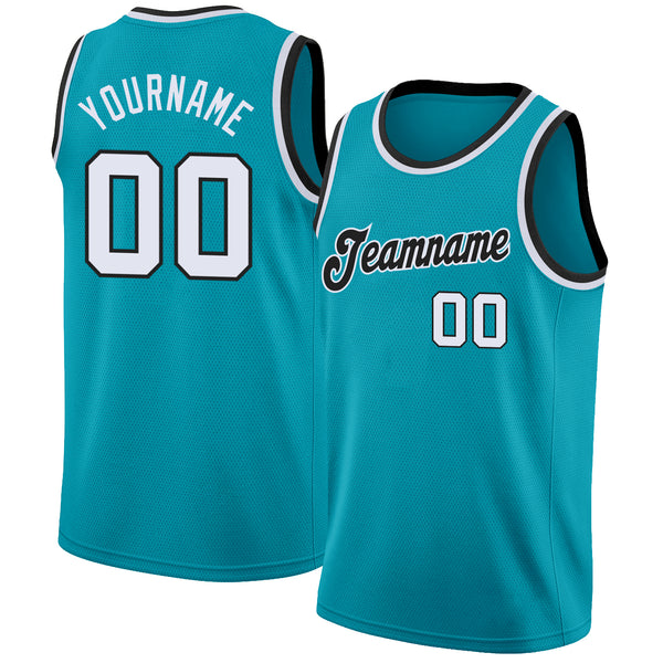 Custom Teal White-Black Round Neck Rib-Knit Basketball Jersey Custom Teal White-Black Round Neck Rib-Knit Basketball Jersey