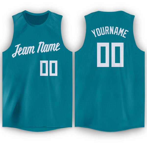 Custom Teal White Round Neck Basketball Jersey Custom Teal White Round Neck Basketball Jersey