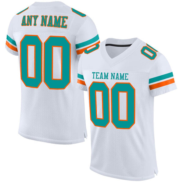 Custom White Aqua-Orange Mesh Authentic Football Jersey Custom White Aqua-Orange Mesh Authentic Football Jersey