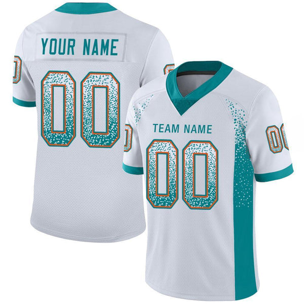 Custom White Aqua-Orange Mesh Drift Fashion Football Jersey Custom White Aqua-Orange Mesh Drift Fashion Football Jersey