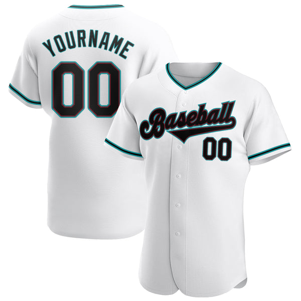 Custom White Black-Aqua Authentic Baseball Jersey Custom White Black-Aqua Authentic Baseball Jersey
