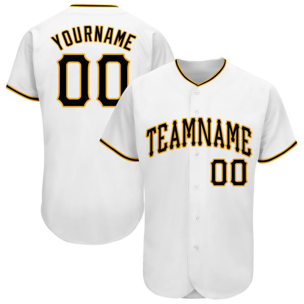 Custom White Black-Gold Baseball Jersey Custom White Black-Gold Baseball Jersey