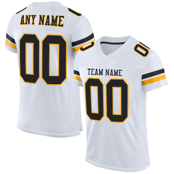 Custom White Black-Gold Mesh Authentic Football Jersey Custom White Black-Gold Mesh Authentic Football Jersey