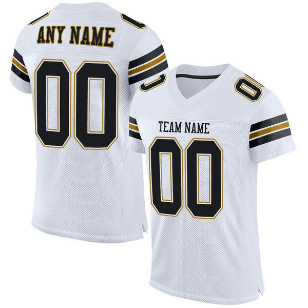 Custom White Black-Old Gold Mesh Authentic Football Jersey Custom White Black-Old Gold Mesh Authentic Football Jersey