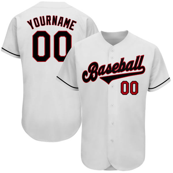 Custom White Black-Red Authentic Baseball Jersey Custom White Black-Red Authentic Baseball Jersey