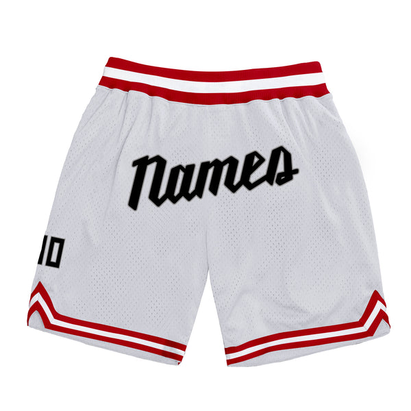 Custom White Black-Red Authentic Throwback Basketball Shorts Custom White Black-Red Authentic Throwback Basketball Shorts