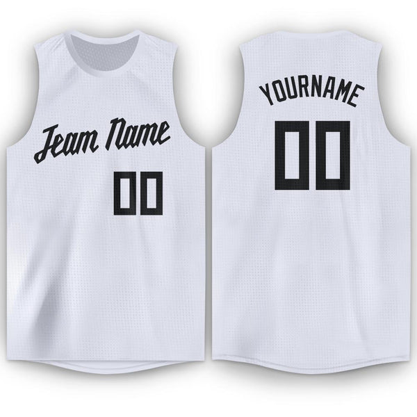 Custom White Black Round Neck Basketball Jersey Custom White Black Round Neck Basketball Jersey