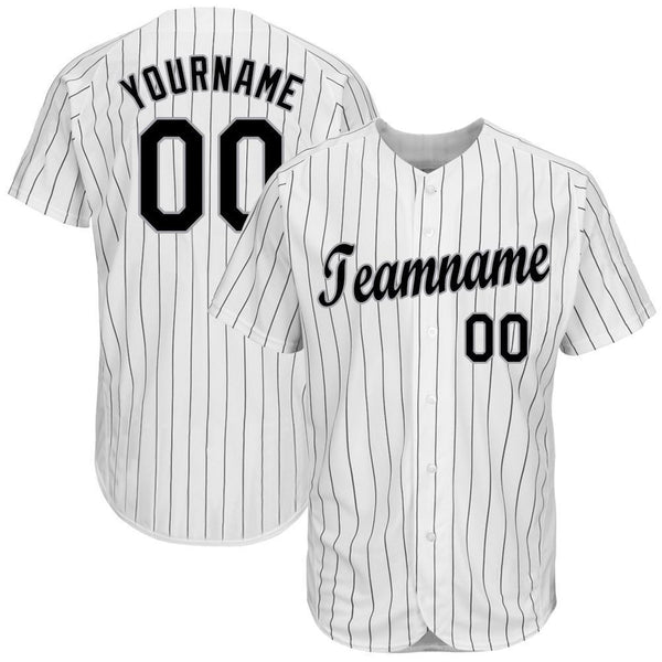 Custom White Black Strip Black-Gray Baseball Jersey Custom White Black Strip Black-Gray Baseball Jersey