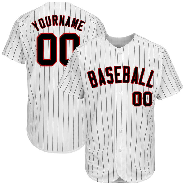 Custom White Black Strip Black-Red Authentic Baseball Jersey Custom White Black Strip Black-Red Authentic Baseball Jersey