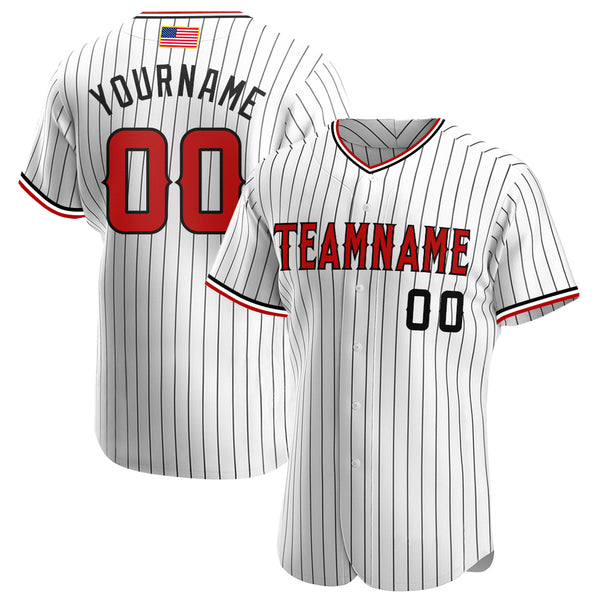 Custom White Black Strip Red-Black Authentic American Flag Fashion Baseball Jersey