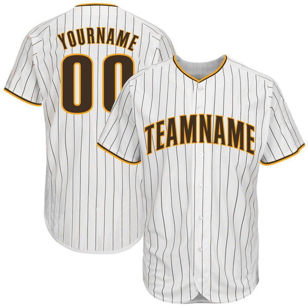 Custom White Brown Strip Brown-Gold Baseball Jersey Custom White Brown Strip Brown-Gold Baseball Jersey