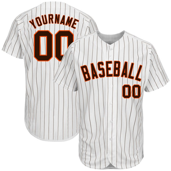 Custom White Brown Strip Brown-Orange Authentic Baseball Jersey Custom White Brown Strip Brown-Orange Authentic Baseball Jersey