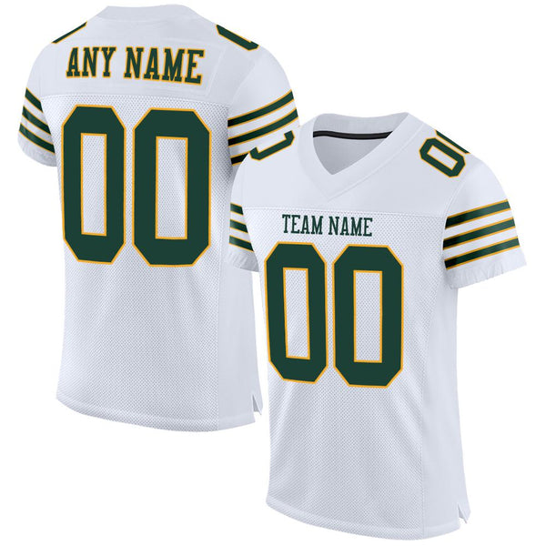 Custom White Green-Gold Mesh Authentic Football Jersey Custom White Green-Gold Mesh Authentic Football Jersey