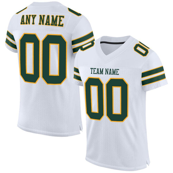 Custom White Green-Gold Mesh Authentic Football Jersey Custom White Green-Gold Mesh Authentic Football Jersey