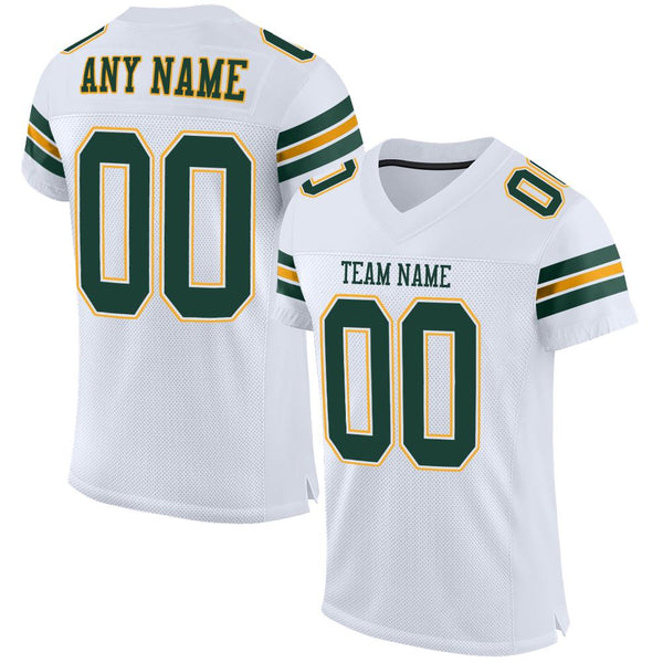 Custom White Green-Gold Mesh Authentic Football Jersey Custom White Green-Gold Mesh Authentic Football Jersey