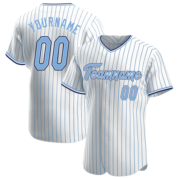 Custom White Light Blue Strip Light Blue-Navy Authentic Baseball Jersey Custom White Light Blue Strip Light Blue-Navy Authentic Baseball Jersey