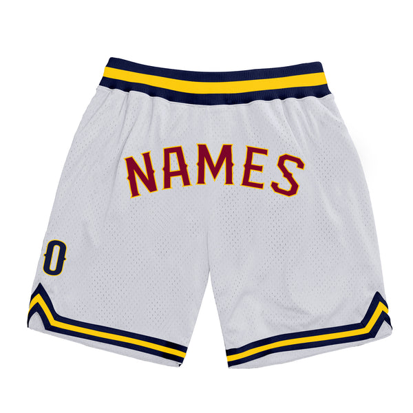 Custom White Maroon-Gold Authentic Throwback Basketball Shorts