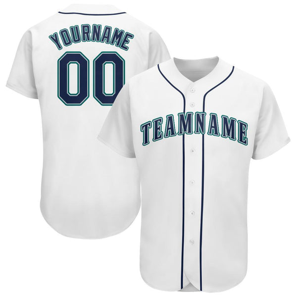 Custom White Navy-Aqua Baseball Jersey Custom White Navy-Aqua Baseball Jersey