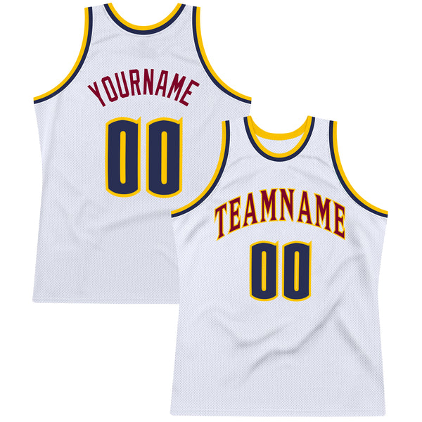 Custom White Navy-Gold Authentic Throwback Basketball Jersey Custom White Navy-Gold Authentic Throwback Basketball Jersey