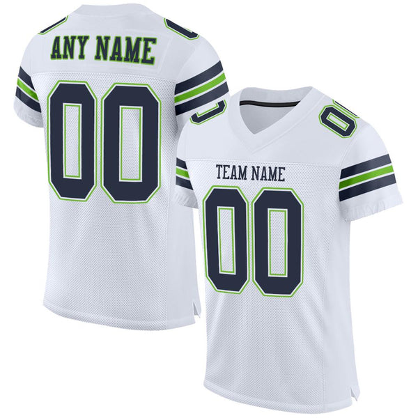 Custom White Navy-Neon Green Mesh Authentic Football Jersey Custom White Navy-Neon Green Mesh Authentic Football Jersey