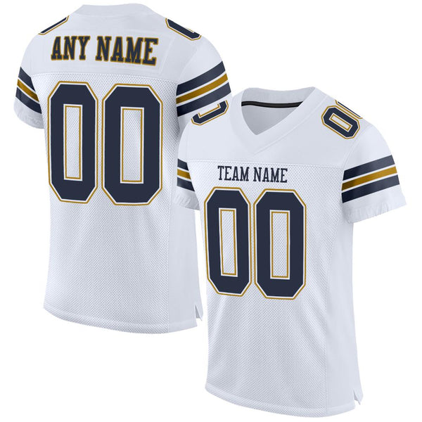 Custom White Navy-Old Gold Mesh Authentic Football Jersey Custom White Navy-Old Gold Mesh Authentic Football Jersey