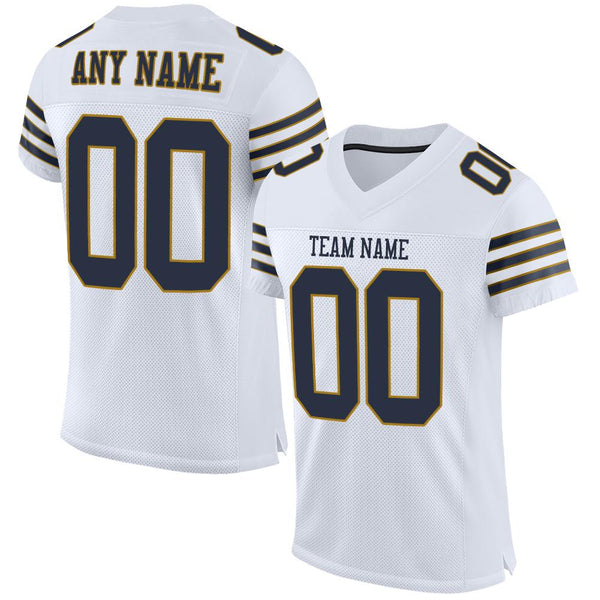 Custom White Navy-Old Gold Mesh Authentic Football Jersey Custom White Navy-Old Gold Mesh Authentic Football Jersey