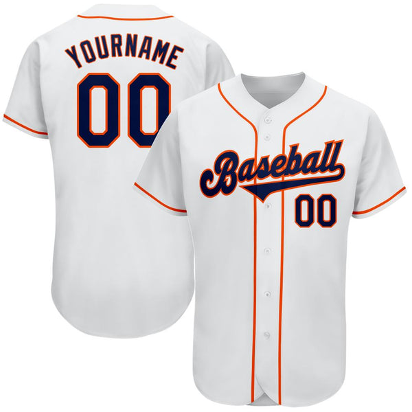 Custom White Navy-Orange Authentic Baseball Jersey Custom White Navy-Orange Authentic Baseball Jersey