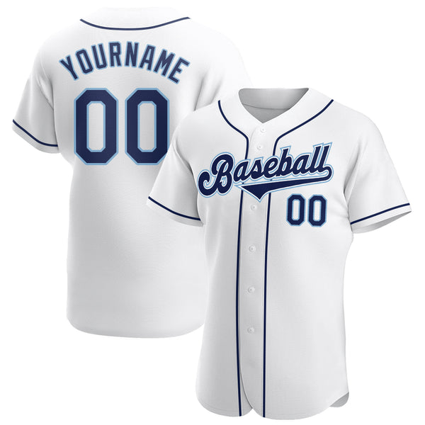 Custom White Navy-Powder Blue Authentic Baseball Jersey Custom White Navy-Powder Blue Authentic Baseball Jersey